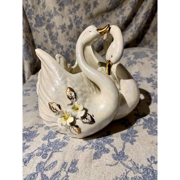 VTG Norcrest Golden Dogwood Swans Lusterware Planter - Picture 1 of 10